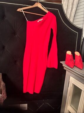 RACHEL Rachel Roy Vibrant Red One-Shoulder Long Sleeve Dress